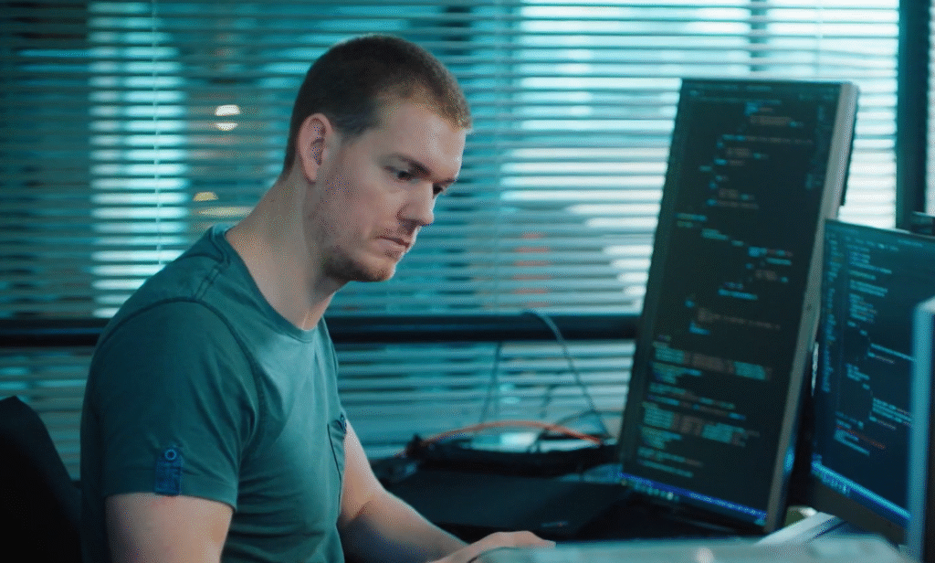 Person looking at a monitor working